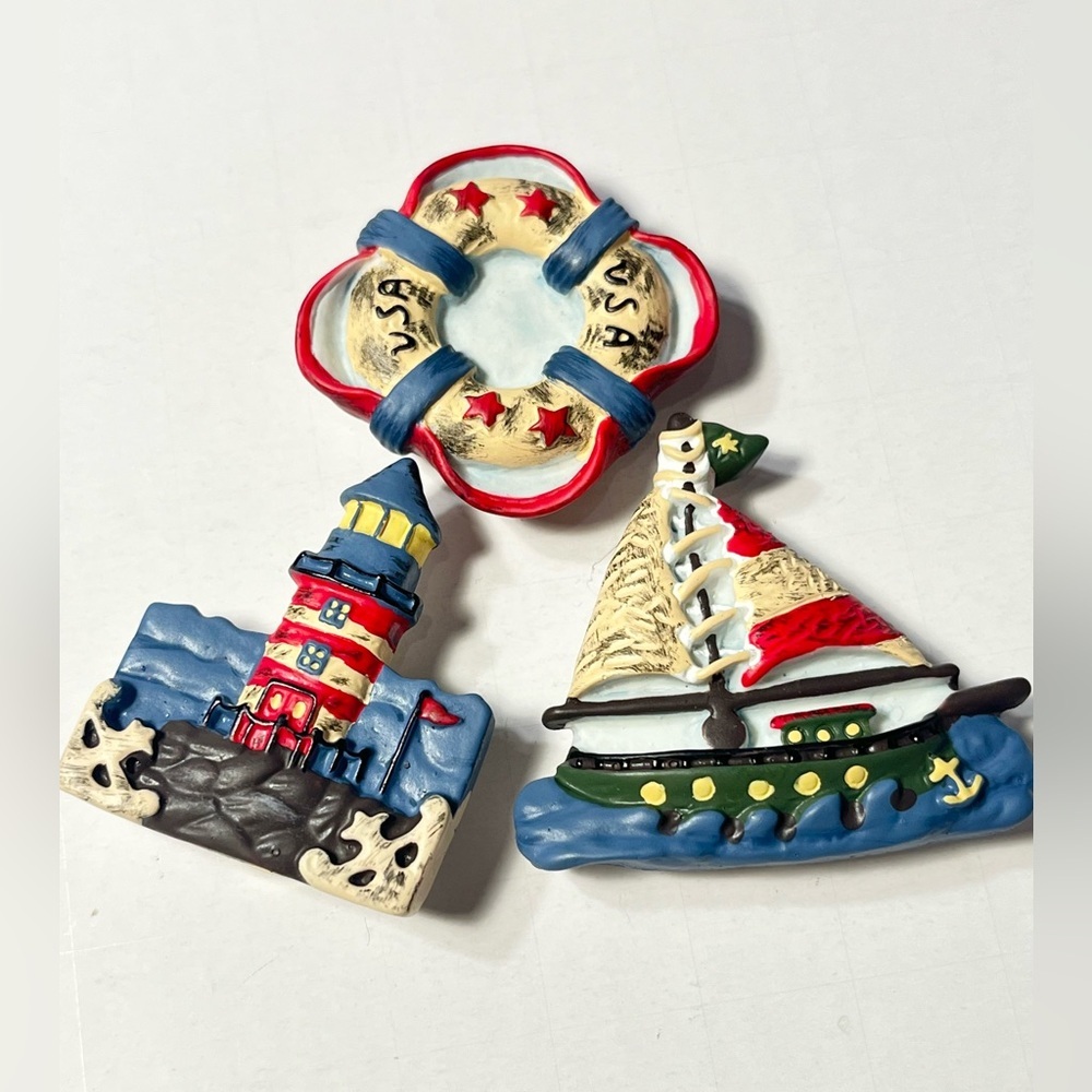 Nautical Resin Button Covers Set of 3 sailboat, lighthouse, life saver